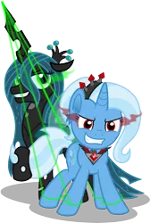 Size: 7500x11164 | Tagged: safe, artist:mactavish1996, artist:moonlight-ki, derpibooru import, queen chrysalis, trixie, pony, unicorn, absurd resolution, alicorn amulet, angry, female, magic, mare, simple background, transparent background, vector