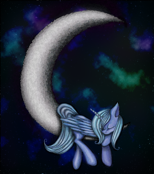 Size: 1257x1418 | Tagged: artist:spear-he-art, derpibooru import, moon, princess luna, prone, s1 luna, safe, sleeping, solo, tangible heavenly object