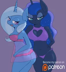Size: 1280x1399 | Tagged: anthro, artist:verminshy, ass, bedroom eyes, belly button, breasts, derpibooru import, looking at you, nightgown, plot, princess luna, smiling, suggestive, trixie