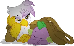 Size: 4786x2987 | Tagged: safe, artist:gray-gold, artist:mickeymonster, derpibooru import, gilda, spike, dragon, gryphon, absurd resolution, eyes closed, female, male, simple background, sleeping, smiling, spikelove, spilda, straight, transparent background