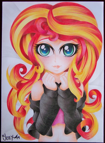 Size: 2680x3648 | Tagged: safe, artist:eljoeydesigns, derpibooru import, sunset shimmer, equestria girls, blushing, drawing