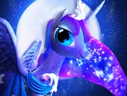 Size: 1024x768 | Tagged: safe, artist:rebehm, derpibooru import, princess luna, alicorn, pony, 3d, alternate costumes, alternate design, fancy, figurine, mare in the moon, moon, night, princess, printable, redesign, solo, stars