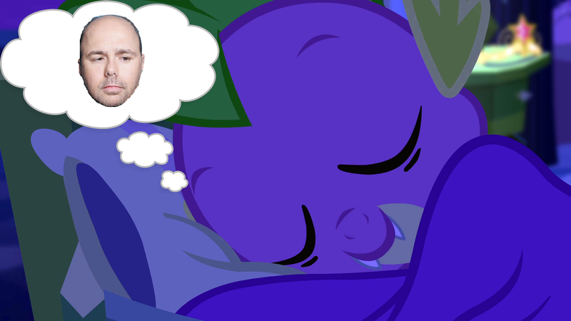 Size: 1280x720 | Tagged: derpibooru import, dream, edit, karl pilkington, safe, sleeping, spike