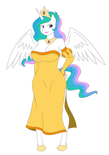 Size: 1200x1697 | Tagged: anthro, artist:thecreator9, breasts, busty princess celestia, derpibooru import, female, princess celestia, safe, solo