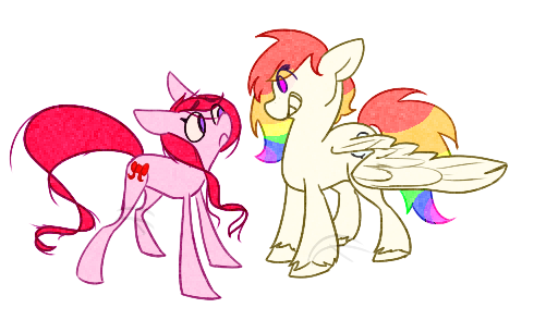 Size: 490x294 | Tagged: artist:masis509, derpibooru import, oc, oc:rainbow sky, oc:ribbon bow, safe, unofficial characters only