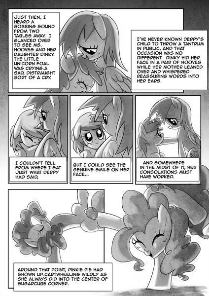 Size: 1200x1697 | Tagged: safe, artist:paradoxbroken, derpibooru import, derpy hooves, dinky hooves, pinkie pie, pegasus, pony, comic:background pony, fanfic:background pony, comic, female, mare