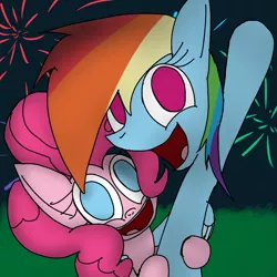 Size: 1024x1024 | Tagged: safe, artist:mr. rottson, deleted from derpibooru, derpibooru import, pinkie pie, rainbow dash, female, fireworks, grass, happy new year, lesbian, new year, night, pinkiedash, shipping