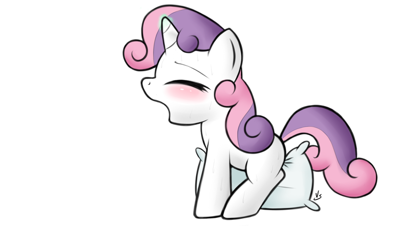 Size: 1920x1080 | Tagged: questionable, artist:vsdrawfag, derpibooru import, sweetie belle, pony, unicorn, ahegao, blushing, cute, cute porn, female, foalcon, horngasm, masturbation, pillow, pillow humping, simple background, solo, solo female, wallpaper, wallpaper for the fearless, white background