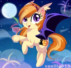 Size: 1280x1220 | Tagged: safe, artist:spookyle, derpibooru import, oc, oc:pumpkin patch, unofficial characters only, bat pony, pony, 2015, fireworks, new year, night, solo