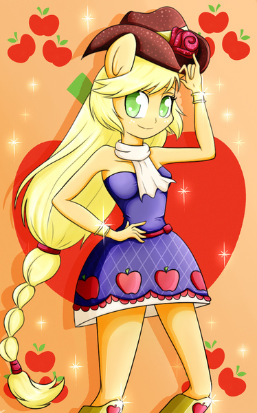 Size: 2604x4181 | Tagged: safe, artist:riouku, derpibooru import, applejack, equestria girls, absurd resolution, clothes, dress, fall formal outfits, ponied up, sleeveless, solo, strapless