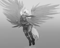 Size: 1200x958 | Tagged: anthro, anthro oc, artist:foxinshadow, derpibooru import, monochrome, oc, oc:midnight light, pegasus, safe, solo, unofficial characters only