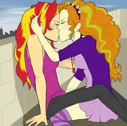 Size: 714x708 | Tagged: artist needed, suggestive, derpibooru import, adagio dazzle, sunset shimmer, equestria girls, rainbow rocks, female, kissing, lesbian, shipping, sunsagio