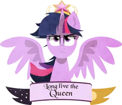 Size: 7241x6242 | Tagged: safe, artist:zvn, derpibooru import, twilight sparkle, twilight sparkle (alicorn), alicorn, pony, absurd resolution, element of magic, female, hooves, horn, immortality blues, jewelry, lineless, looking at you, mare, simple background, solo, spread wings, text, tiara, transparent background, wings