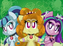 Size: 3088x2248 | Tagged: safe, artist:mordecairigbylover, derpibooru import, adagio dazzle, aria blaze, sonata dusk, ponified, pony, equestria girls, bipedal, chest fluff, chibi, cute, equestria girls ponified, fluffy, grin, looking at you, smirk, the dazzlings