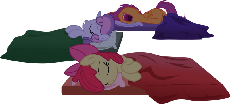 Size: 2500x1131 | Tagged: apple bloom, artist:jadedjynx, cutie mark crusaders, derpibooru import, drool, my little sterelis, safe, scootaloo, simple background, sleeping, snoring, sweetie belle, transparent background, vector