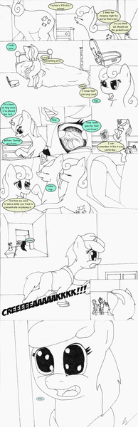 Size: 1000x3088 | Tagged: safe, artist:di-fl, derpibooru import, bon bon, liza doolots, lyra heartstrings, petunia, sweetie drops, tootsie flute, pony, bipedal, comic, dancing, eyes closed, family, female, lesbian, lyrabon, lyrabontoots family, lyre, magic, magical lesbian spawn, musical instrument, offspring, parent:bon bon, parent:lyra heartstrings, parents:lyrabon, shipping