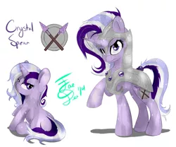 Size: 1802x1499 | Tagged: safe, artist:farewelldecency, deleted from derpibooru, derpibooru import, oc, oc:crystal spear, unofficial characters only, crystal pony, pony, crystallized, next generation, offspring, parent:princess cadance, parent:shining armor, parents:shiningcadance