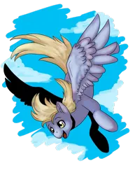 Size: 1024x1325 | Tagged: safe, artist:crazy-luna, derpibooru import, derpy hooves, pegasus, pony, female, flying, freefall, mare, smiling, solo, spread wings