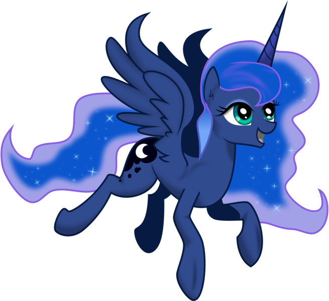 Size: 2142x1963 | Tagged: safe, artist:kp-shadowsquirrel, artist:snowfeather1, derpibooru import, princess luna, flying, simple background, smiling, solo, transparent background