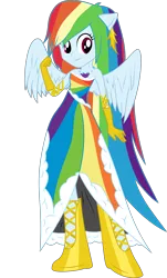 Size: 3000x4975 | Tagged: safe, artist:ruinedomega, derpibooru import, rainbow dash, equestria girls, clothes, dress, gala dress, ponied up, ponyscape, simple background, solo, transparent background, vector