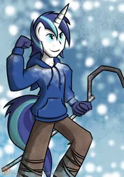 Size: 1400x2000 | Tagged: anthro, artist:xain-russell, art pack:wizards in winter, cane, clothes, cosplay, derpibooru import, ice, jack frost, rise of the guardians, safe, shining armor, snow, snowfall, solo