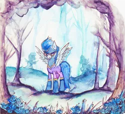 Size: 1280x1166 | Tagged: safe, artist:mapony240, derpibooru import, everfree forest, shadowbolts, solo, traditional art, watercolor painting