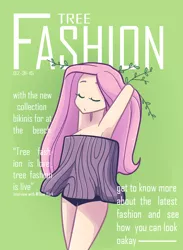 Size: 730x1000 | Tagged: armpits, artist:looji, derpibooru import, fluttershy, fluttertree, human, humanized, pun, safe, solo, tree costume