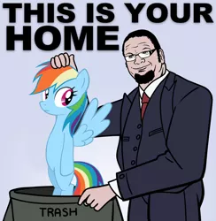 Size: 878x900 | Tagged: 4chan, downvote bait, hilarious in hindsight, human, into the trash it goes, penn jillette, /pol/, rainbow dash, rainbow trash, safe, trash, your waifu is trash