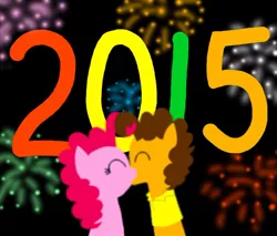 Size: 968x825 | Tagged: safe, artist:crazynutbob, derpibooru import, cheese sandwich, pinkie pie, 2015, black background, cheesepie, female, fireworks, happy new year, kissing, male, new year, shipping, simple background, straight