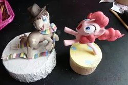 Size: 750x502 | Tagged: artist:viistar, clothes, companions, derpibooru import, doctor who, doctor whooves, fourth doctor, pinkie pie, safe, scarf, sculpture, time turner