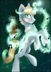 Size: 2500x3527 | Tagged: artist:kukirra, derpibooru import, magic, music, oc, oc:sound wave, safe, solo, unofficial characters only, violin