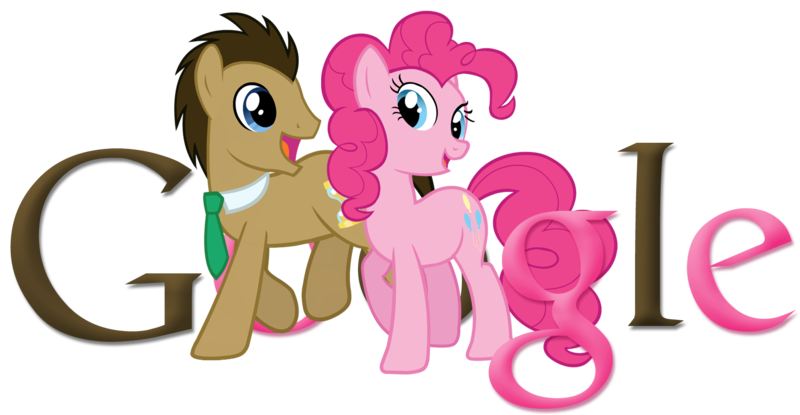 Size: 1562x811 | Tagged: safe, artist:ssumppg, derpibooru import, doctor whooves, pinkie pie, time turner, doctorpie, duo, female, google, logo, male, shipping, simple background, straight, transparent background