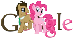 Size: 1562x811 | Tagged: safe, artist:ssumppg, derpibooru import, doctor whooves, pinkie pie, time turner, doctorpie, duo, female, google, logo, male, shipping, simple background, straight, transparent background