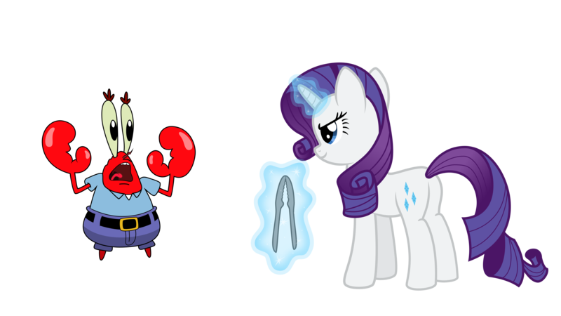 Size: 8889x5000 | Tagged: safe, artist:bobsicle0, derpibooru import, rarity, crab, giant crab, pony, unicorn, absurd resolution, butt, female, levitation, magic, male, mare, mr. krabs, open mouth, plot, punishment, rarity fighting a giant crab, rarity fighting a regular sized crab, rarity fighting a rich crab, screaming, spongebob squarepants, telekinesis, this will end in death, threatening