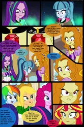 Size: 900x1360 | Tagged: safe, artist:jacky-bunny, derpibooru import, adagio dazzle, applejack, aria blaze, pinkie pie, rainbow dash, rarity, sonata dusk, sunset shimmer, equestria girls, rainbow rocks, comic, magic of the sirens, scowl, the dazzlings