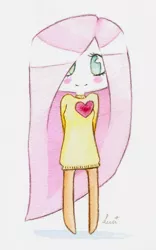 Size: 850x1360 | Tagged: artist:lantaniel, chibi, clothes, derpibooru import, fluttershy, heart, human, humanized, safe, solo, sweater, sweatershy, traditional art, watercolor painting