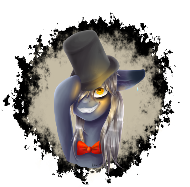 Size: 1024x1007 | Tagged: safe, artist:kukirra, derpibooru import, oc, oc:freaky soul, unofficial characters only, pony, unicorn, bowtie, earring, hat, solo