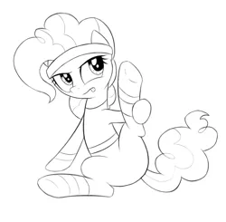 Size: 1285x1260 | Tagged: artist:kas92, derpibooru import, grayscale, headband, monochrome, pinkie pie, safe, simple background, solo, stretching