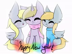 Size: 1024x768 | Tagged: artist:twinkiepie19, chirpabetes, chirpy hooves, clothes, cute, dinkabetes, dinky hooves, dizzybetes, dizzy doo, happy new year, safe, scarf, sweater