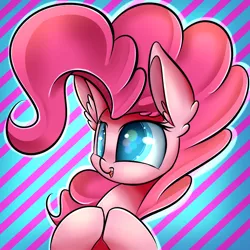 Size: 1000x1000 | Tagged: safe, artist:madacon, derpibooru import, pinkie pie, earth pony, pony, bust, colored pupils, cute, diapinkes, ear fluff, female, hooves together, mare, open mouth, portrait, solo