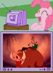 Size: 563x766 | Tagged: derpibooru import, exploitable meme, meme, obligatory pony, pinkie pie, pumbaa, safe, the lion king, timon, tv meme