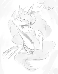 Size: 994x1258 | Tagged: safe, artist:jankrys00, derpibooru import, princess luna, lunadoodle, :p, doodle, monochrome, solo, tongue out