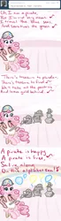 Size: 500x1800 | Tagged: safe, artist:alipes, derpibooru import, madame le flour, pinkie pie, rocky, sir lintsalot, ask pinkie pierate, ask, banjo, clothes, comic, musical instrument, pirate, singing, tumblr