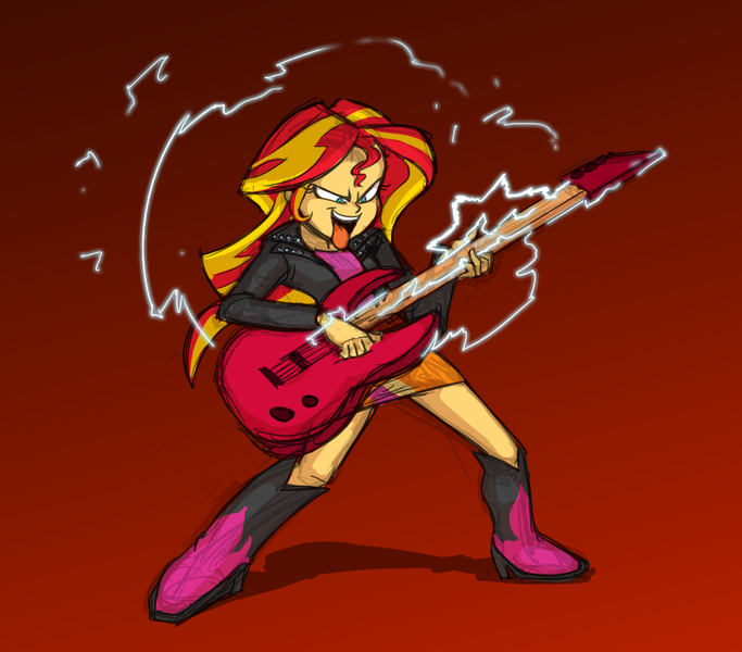 Size: 1362x1197 | Tagged: safe, artist:mickeymonster, derpibooru import, sunset shimmer, equestria girls, electric guitar, guitar, solo, sunset shredder, tongue out