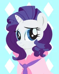 Size: 2139x2675 | Tagged: safe, artist:osakachii, derpibooru import, rarity, pony, unicorn, bathrobe, bed mane, bust, clothes, cute, female, looking at you, mare, messy mane, portrait, robe, solo