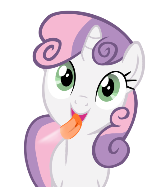 Size: 1280x1482 | Tagged: artist:umbra-neko, derpibooru import, fourth wall, licking, licking ponies, safe, screen, simple background, solo, sweetie belle, transparent background, vector