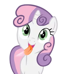 Size: 1280x1482 | Tagged: artist:umbra-neko, derpibooru import, fourth wall, licking, licking ponies, safe, screen, simple background, solo, sweetie belle, transparent background, vector