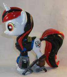 Size: 2417x2801 | Tagged: safe, artist:gryphyn-bloodheart, derpibooru import, oc, oc:blackjack, unofficial characters only, pony, unicorn, fallout equestria, fallout equestria: project horizons, 3d print, commission, custom, funko, gun, irl, photo, pipbuck, pistol, shotgun, toy, weapon