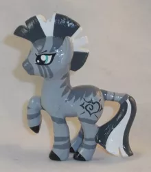 Size: 1705x1937 | Tagged: artist:gryphyn-bloodheart, blind bag, custom, derpibooru import, fallout equestria, fanfic, female, irl, mare, oc, oc:xenith, photo, raised hoof, safe, solo, toy, unofficial characters only, zebra, zebra oc