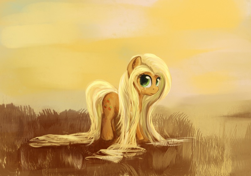 Size: 1706x1200 | Tagged: alternate hairstyle, applejack, artist:scootiebloom, derpibooru import, long mane, long tail, loose hair, safe, solo